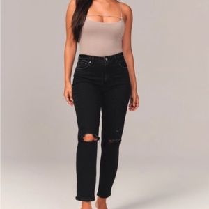 Abercrombie High Rise Mom Jeans, distressed black
